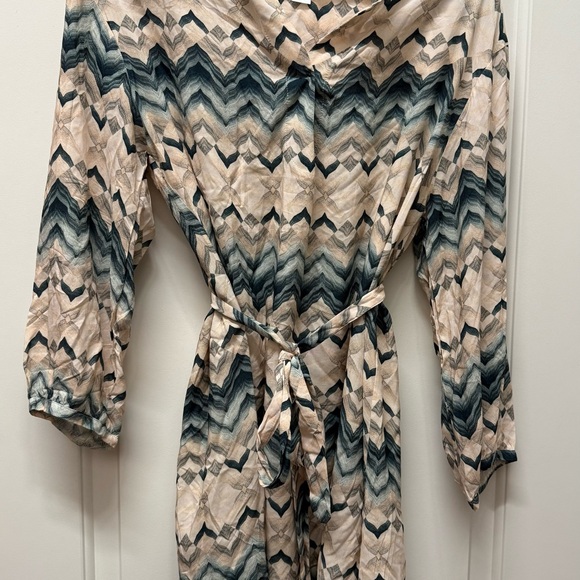 Eberjey Belted Dress in Green and Cream M/L - Picture 1 of 6